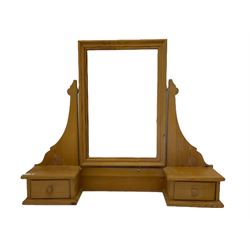 Pine dressing table mirror, fitted with two drawers