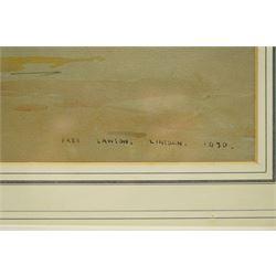 Frederick (Fred) Lawson (British 1888-1968): 'Lincoln' Docks with Cathedral Behind, watercolour signed titled and dated 1930, 36cm x 44cm