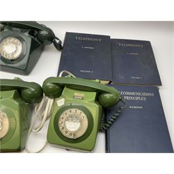 Collection of vintage telephones, together with telecommunications principles book and Telephony volumes I & II, etc. 