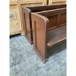Pair of brown painted wooden church pews  - THIS LOT IS TO BE COLLECTED BY APPOINTMENT FROM DUGGLEBY STORAGE, GREAT HILL, EASTFIELD, SCARBOROUGH, YO11 3TX
