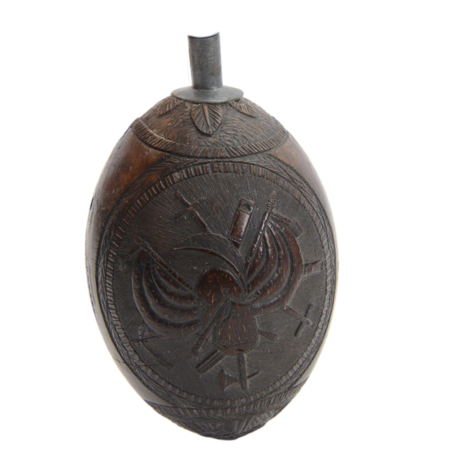 Napoleonic 1804 Egypt campaign carved bugbear coconut flask