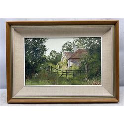 Pamela Derry (British 1932-2002): 'Forgotten and Overgrown', oil on board signed, titled on gallery label verso 22cm x 34cm; Helen Pollock (New Zealand 1945-): 'October', gouache signed, titled and dated 1981 verso 23cm x 29cm (2)