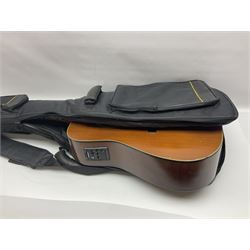 Tanglewood semi-acoustic guitar with Fishman preamp, mahogany back and solid cedar top L103cm; and a Rockbag electric guitar soft carrying case (2)