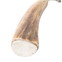 German hunting knife, the 12cm blade marked G. Grafrath Solingen, with antler handle, in leather scabbard, overall L25cm 