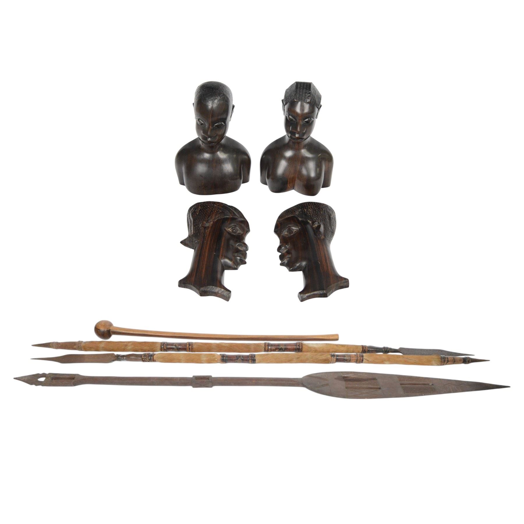 Collection of 19th century and later African spears, paddle and carvings
Provenance: the vendor's grandfather was a Methodist missionary who visited Africa between 1895-1903 and brought these items back on his return to England, paddle L151cm