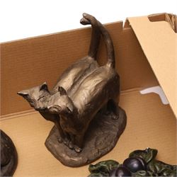 Collection of seven David Frith and other resin sculptures of cats and a small mirror