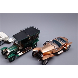  Franklin Mint - three large scale die-cast models of Rolls Royce cars comprising 1921 Silver Ghost and 1992 Corniche IV, both in polystyrene box with certificate and delivery box, and 1907 Silver Ghost in both boxes  