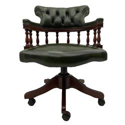 Captains swivel and reclining desk chair, upholstered in green leather