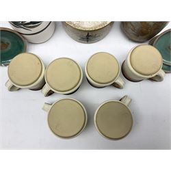 Collection of studio pottery, to include salt glaze vase with trailed decoration, impressed JH mark, possibly Joanna Still (nee Harrisson), set of six cups and vase by Diana Eden with impressed DE marks beneath, etc