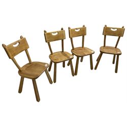 Imperial Canada - set of four mid-20th century birch dining chairs, bar back with pierced handle, dished seat on square tapered splayed supports