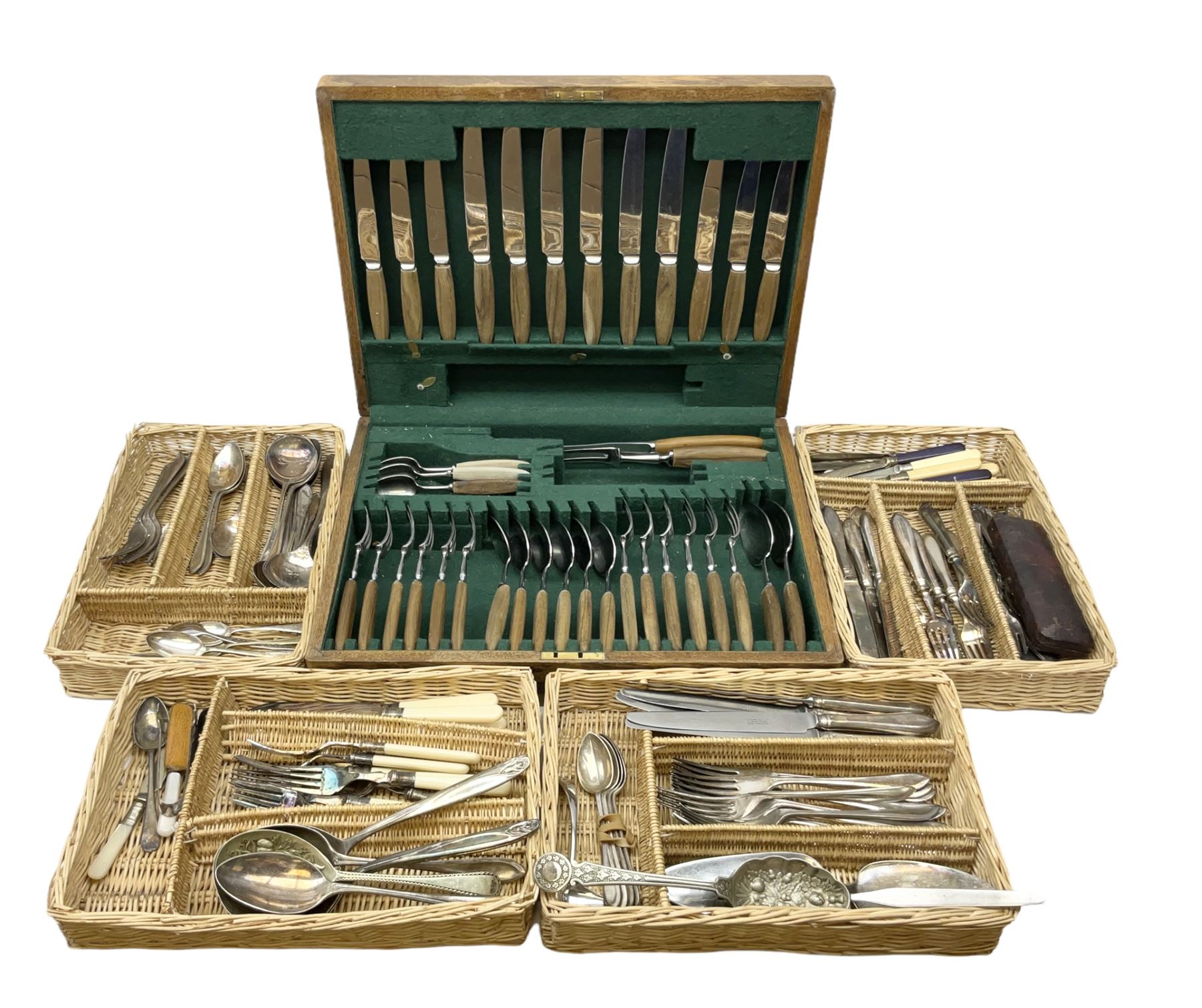 20th century Joseph Elliot & Sons cased canteen of cutlery together with other cutlery to include silver-plate examples
