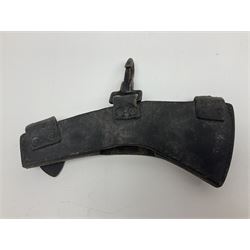 Post-War military type fireman's axe impressed 'PERKS 1953/54' with additional indistinct mark probably WD arrow, ash handle L39cm; and another stonemason's(?) double headed axe with mallet shaped shaft (2)