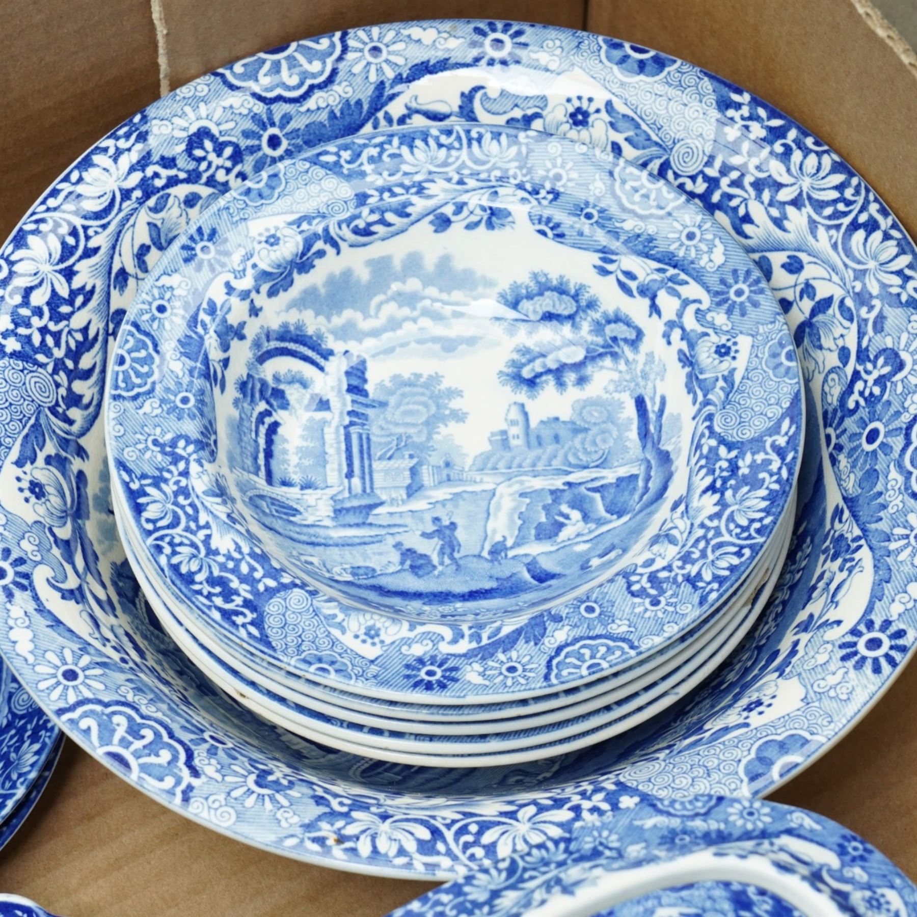 Quantity of Spode's Italian pattern table ware including fruit set, teapot, milk jug, sugar bowl and other items