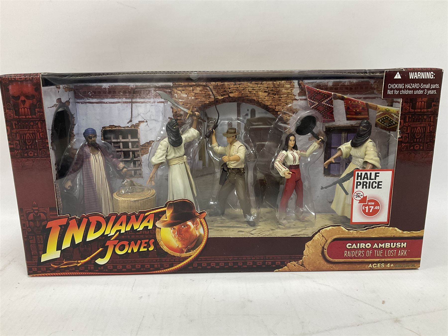 Indiana Jones - Hasbro Raiders of the Lost Ark 'Cairo Ambush' Set; boxed; and eight carded action figures comprising Indiana Jones, German Soldiers, Young Indy, Ugha Warrior, Russian Soldier, Colonel Vogel, Dr. Henry Jones and Cemetery Warrior; all in unopened blister packs (9)