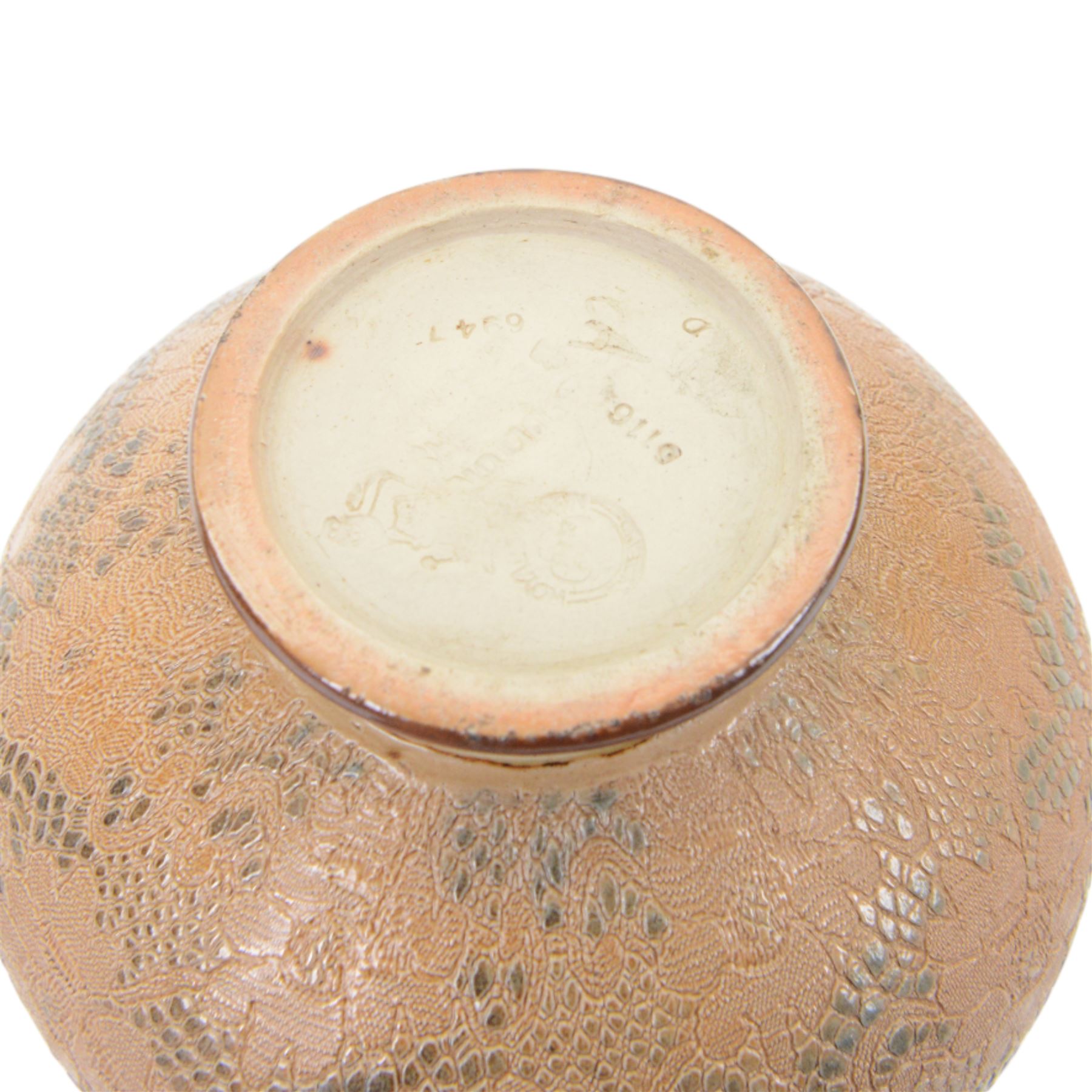 Pair of Royal Doulton vases by Christine Abbot, of squat circular form with elongated neck and flared rim, the body decorated with floral design, H26cm