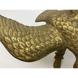Large brass figure of an eagle on a branch, H51.5cm