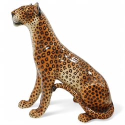 Favaro Cecchetto - large ceramic figure of a leopard, in seated position looking left 