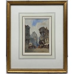 Paul Marny (French/British 1829-1914): French Town Square, watercolour signed 23cm x 16.5cm