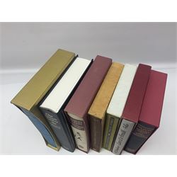 Seven Folio Society books, including The Divine Comedy, Charles Dickens Christmas Book, The Proud Tower, etc, all with outer sleeves