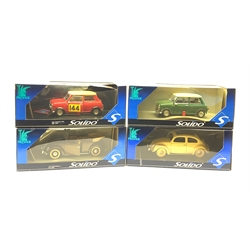 Four Solido Prestige large scale die-cast models comprising V.W. Coccinelle, V.W. Beetle, Mini Cooper S 1964 and another Mini, all boxed (4)