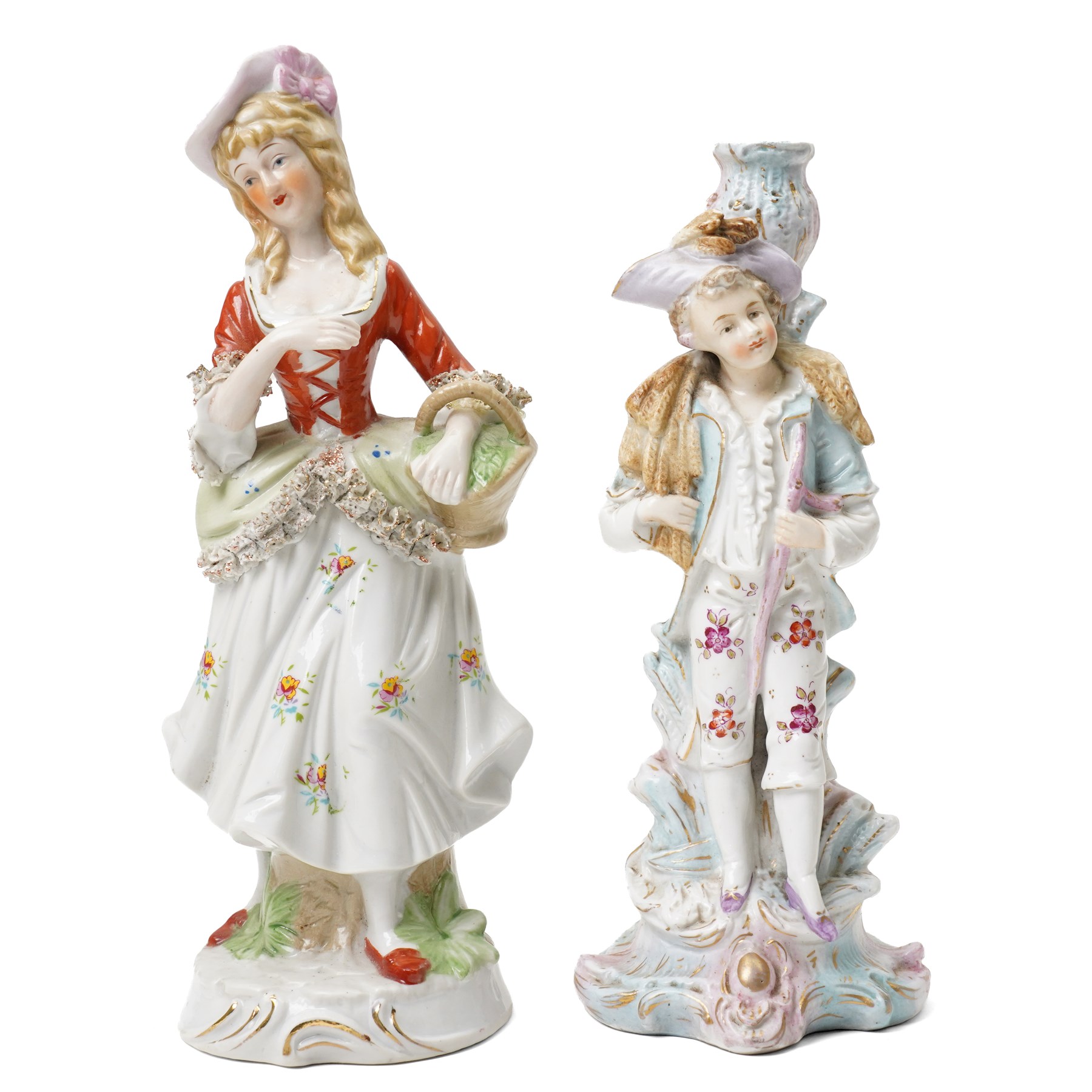 Pair of Samson of Paris male and female figures H26cm and two other figures