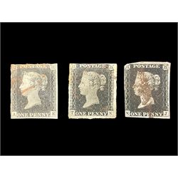 Three Great Britain Queen Victoria penny black stamps, all with cancels