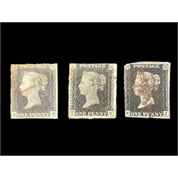  Three Great Britain Queen Victoria penny black stamps, all with cancels