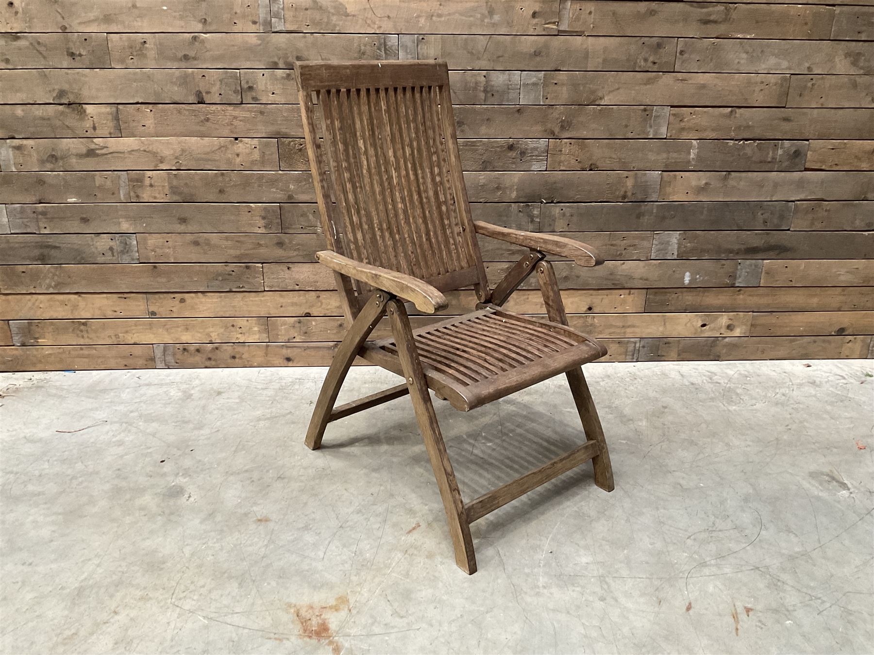 Garden teak table with set four high back reclining chairs