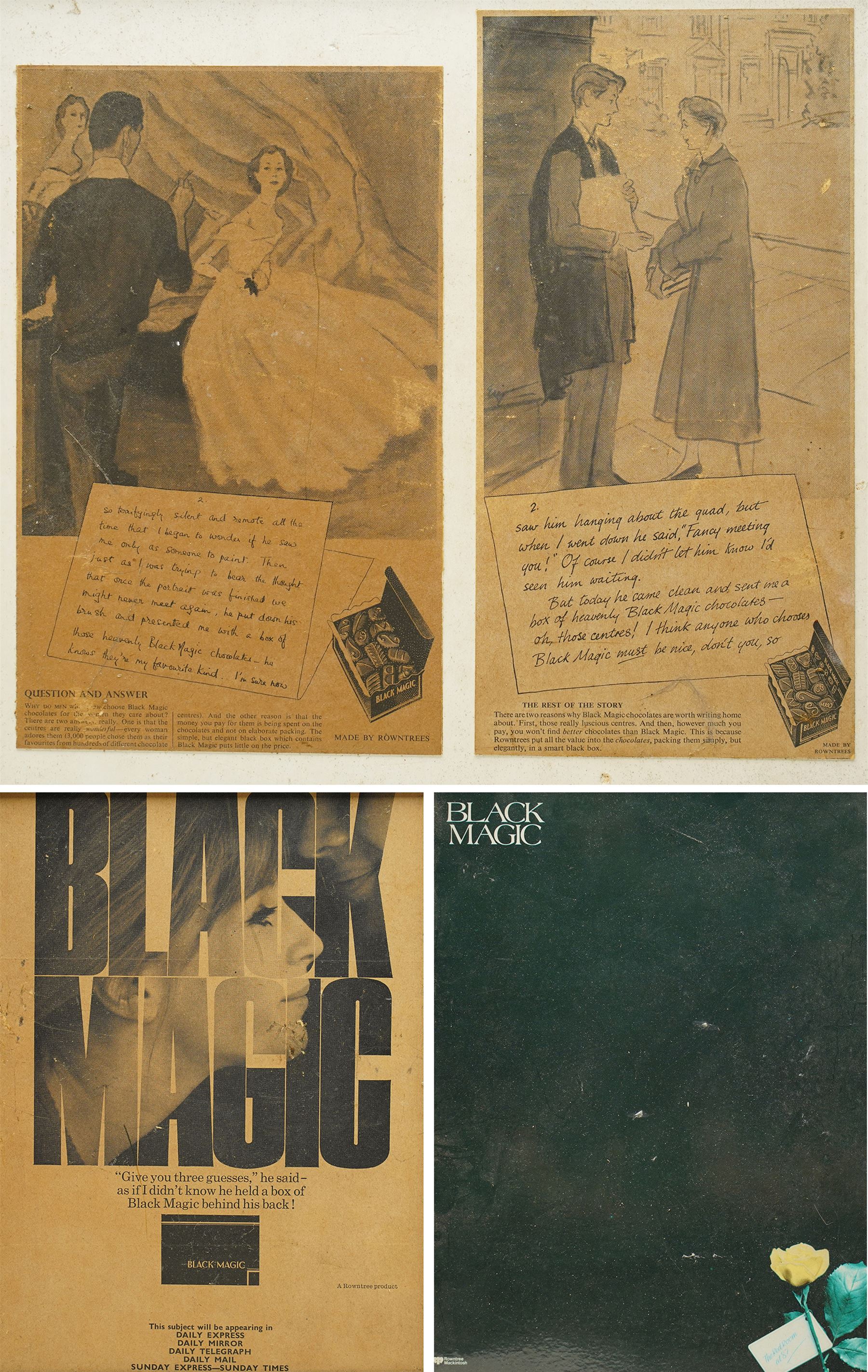 Original Rowntree Mackintosh (Rowntrees) advertising poster for Black Magic - set three original advertising posters for Black Magic chocolate max 31cm x 34cm (3) 
Provenance: from the personal collection of David Lamb, former advertising manager at Rowntree Mackintosh, York