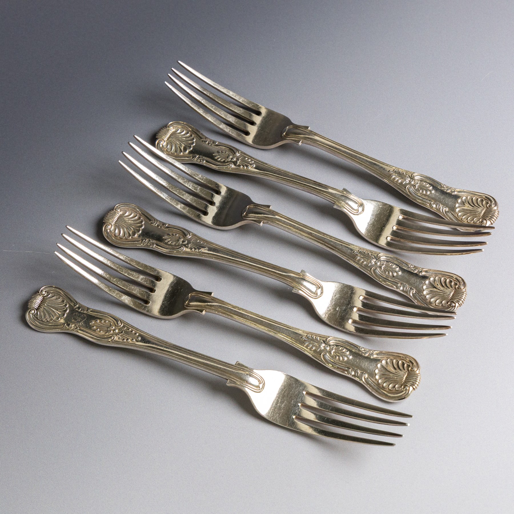 Set of six Irish silver William IV Kings pattern table forks, hallmarked Philip Weekes, Dublin 1832
