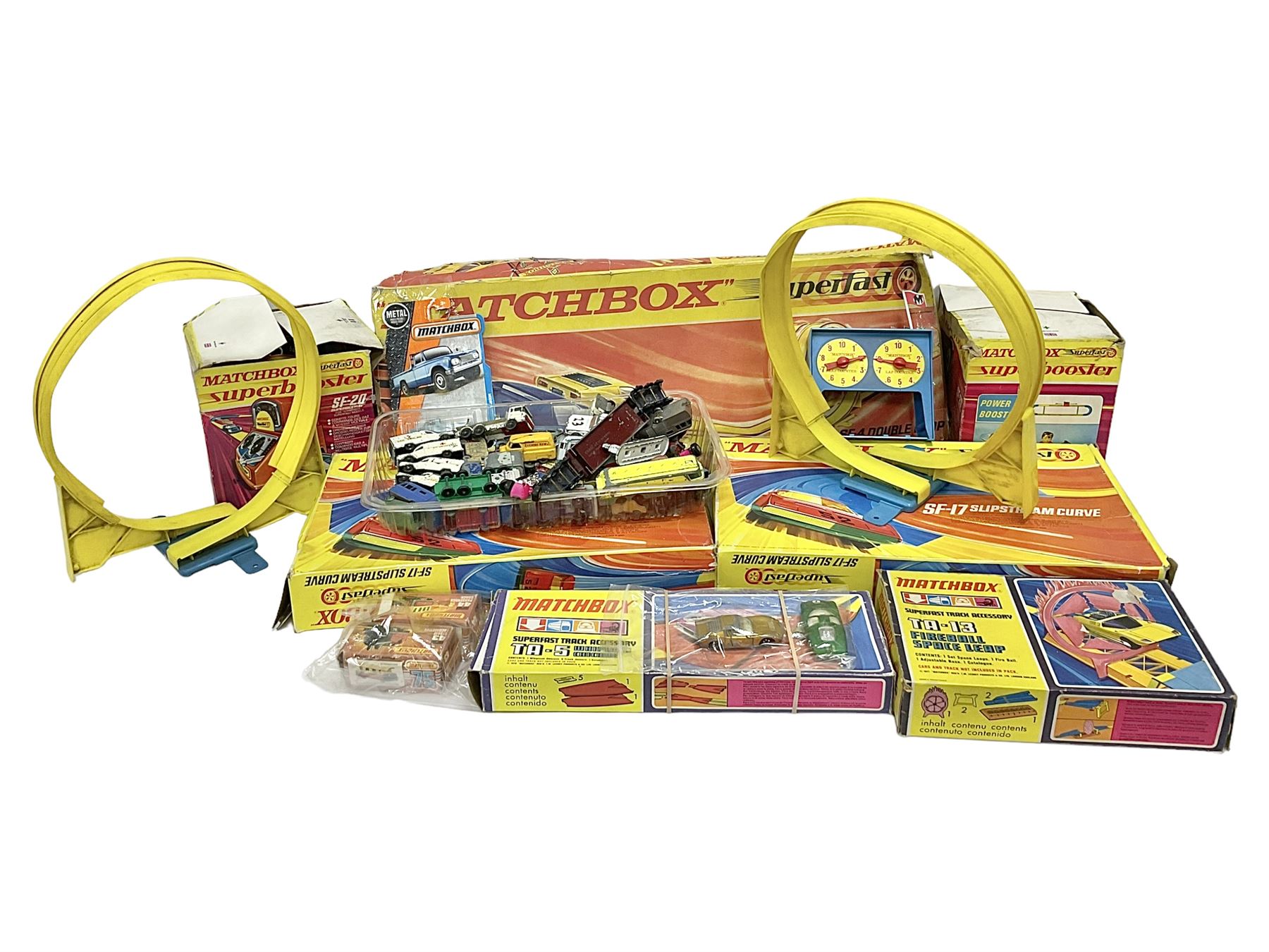 Matchbox Superfast Race Set with boxed Slipstream Curves and Superboosters; and quantity of playworn and unboxed die-cast models