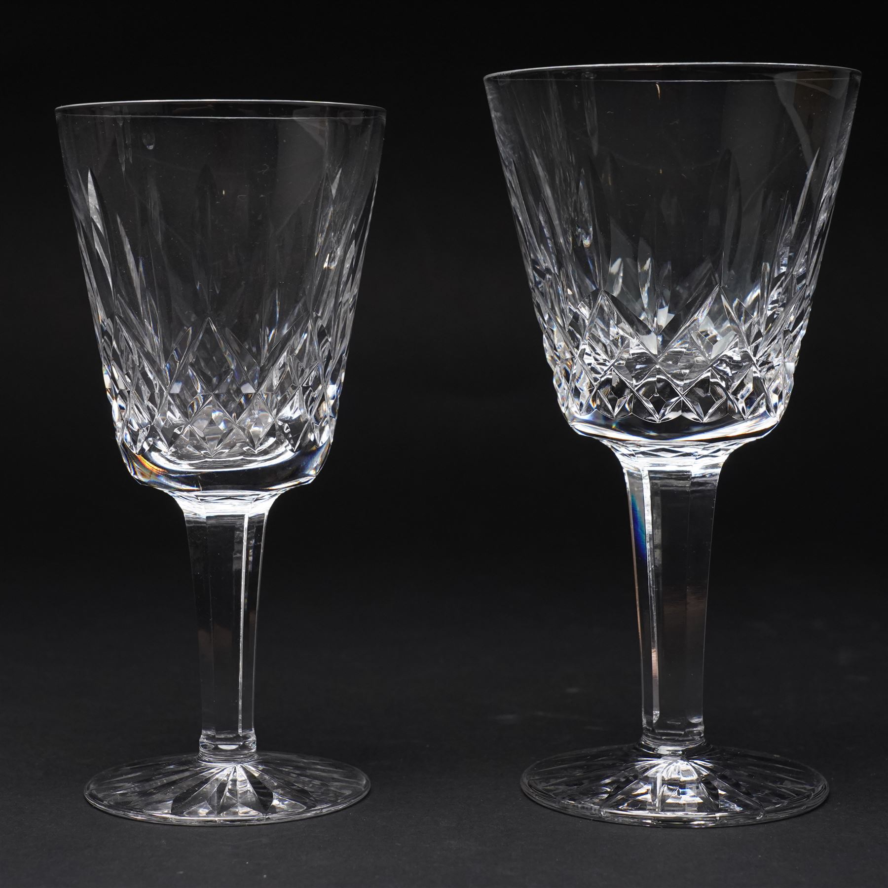 Waterford 'Lismore' pattern part suite, comprising three small tumblers, six liqueur glasses, twelve sherry glasses, eight large wine glasses and three smaller examples