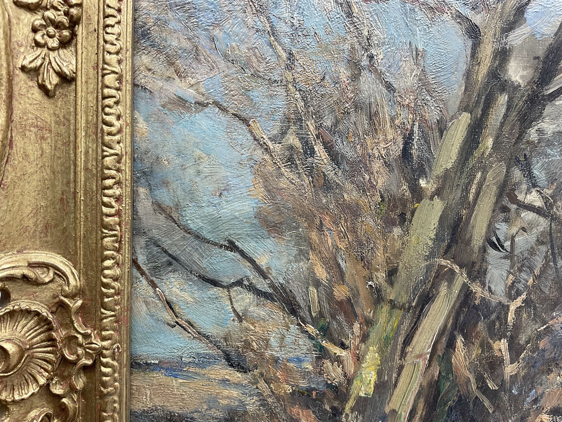 Owen Bowen (Staithes Group 1873-1967): Working Horses and Chickens on a Farm, oil on canvas signed 41.5cm x 51.5cm 