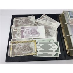 World and Great British banknotes to include Brazil, Canada, France, Germany, Ghana, Indonesia, Iraq, Hong Kong, Hungary, Japan, Vietnam, Zimbabwe, a collection of Chinese ‘Hell Money’, and quantity of ‘De La Rue Systems’ test notes, housed in ring binder and loose