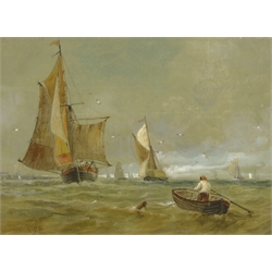  William Roxby Beverley (British 1811-1889): Sailing Vessels off the Coast, watercolour signed with monogram 25cm x 34cm  