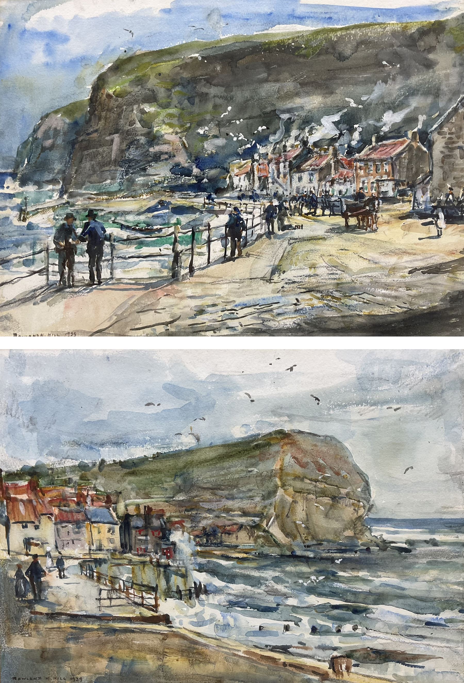 Rowland Henry Hill (Staithes Group 1873-1952): Staithes Looking East and West, pair watercolours signed and dated 1939, 27cm x 37cm (2)