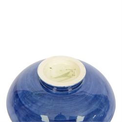 Moorcroft pansy pattern vase, of baluster form, together with Anemone pattern vase and dish, all with impressed marks beneath, pansy vase H16cm 