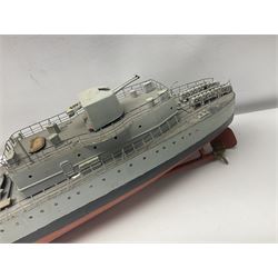 Model of the WWII K-Class Destroyer HMS Kelly, fitted with remote control equipment, untested (no controller), approximately L110cm