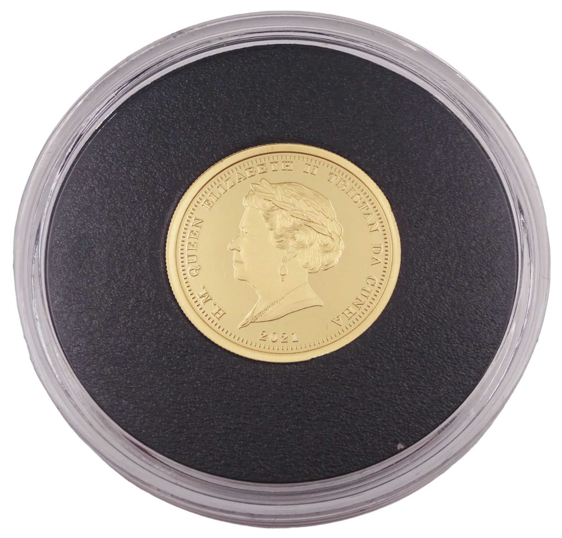 Queen Elizabeth II Tristan Da Cunha 2021 22-carat gold proof half laurel coin, cased with certificate