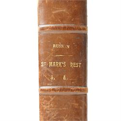 Ruskin, John - Four volumes bound as one 'St Marks Rest', 'The Poetry of Architecture', 'Giotto and his works in Padua' and 'The Element of Drawing' publishe by United States Book Company , marbled end papers bound in full tooled leather with silvered metal clasp