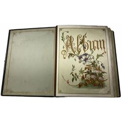 Victorian unstocked embossed leather bound photograph album, with floral  decoration inside H24cm, and Victorian unstocked embossed green bound photograph album, with floral decoration inside  H29cm