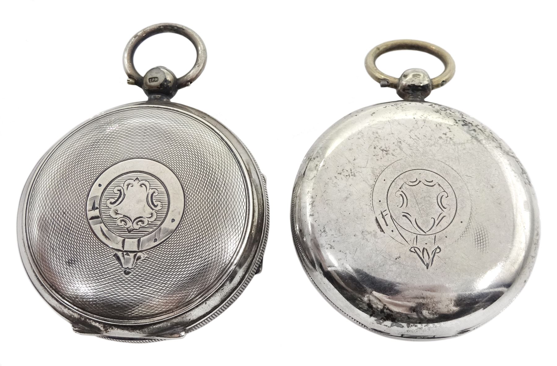 Edwardian silver open face 'The Express English Lever' pocket watch by J. G. Graves, Sheffield, No. 763523, Chester 1904 and a silver open face 'Celebrated lever' pocket watch by E. Harris, Liverpool, case by Alfred Wigley, Birmingham 1899 (2)