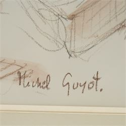 Michel Guyot (French 20th century): Market Scene, watercolour and pastel signed 57cm x 44cm