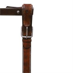 And So To Bed - 'Handel' double bed in the style of Jacques Adnet for Hermes, the metal head and footboards with equestrian tack style leather covering