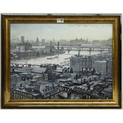 Steven Scholes (Northern British 1952-): 'Blackfriars Bridge from St Paul's' London 1958, oil on canvas signed, titled verso 44cm x 59.5cm  
