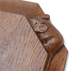 Mouseman - Small oak herb octagonal chopping board with carved mouse signature by the workshop of Robert Thompson, Kilburn W19cm