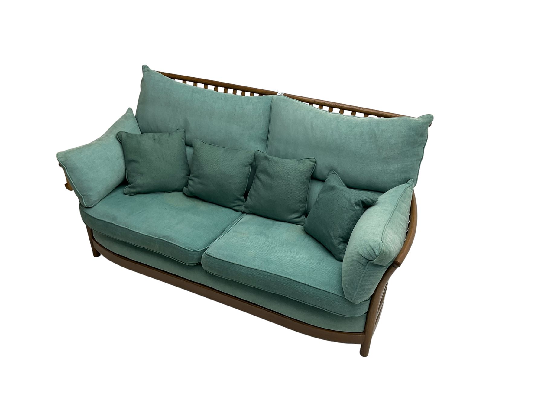 Ercol - 'Renaissance' large two seat sofa, loose cushions upholstered in teal fabric 