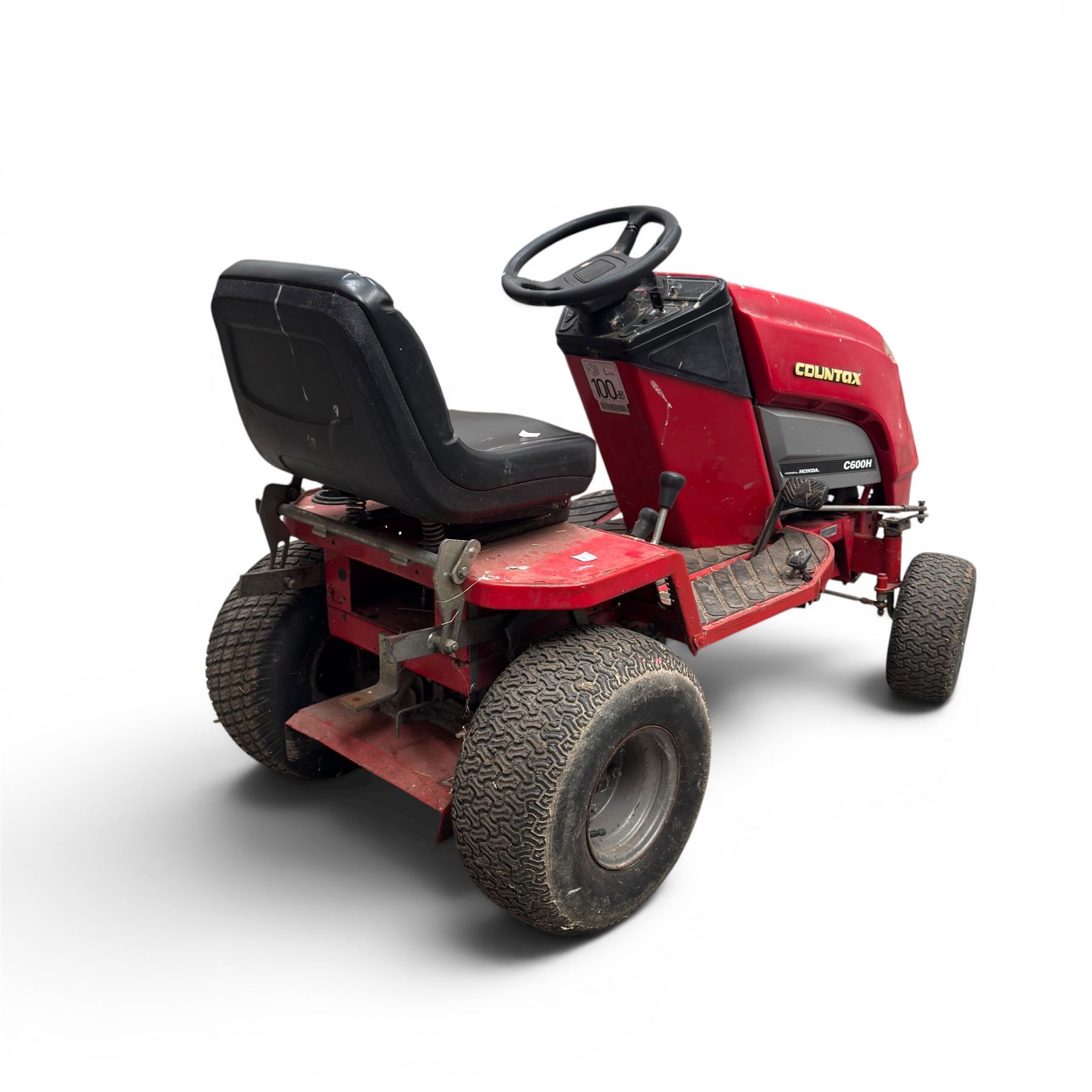 Countax C600H - ride on lawnmower / yard tractor with Honda engine, black seat and red bodywork.