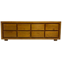 Sirene Design Ltd - contemporary solid ash 'Faro' sideboard or low unit, fitted with bank of eight uniform drawers, on square feet