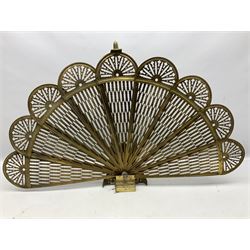 Pierced brass peacock style folding fire screen, H57cm